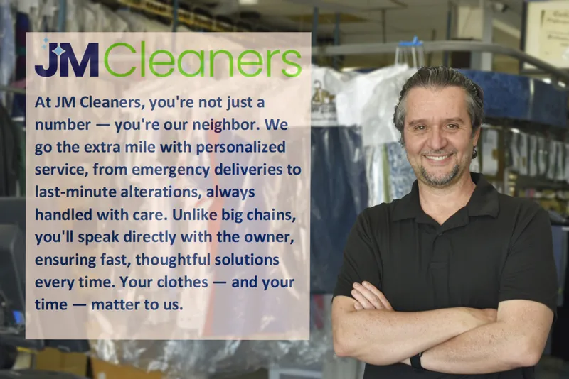 JM Cleaners owner at the shop — "You're not just a number, you're our neighbor"