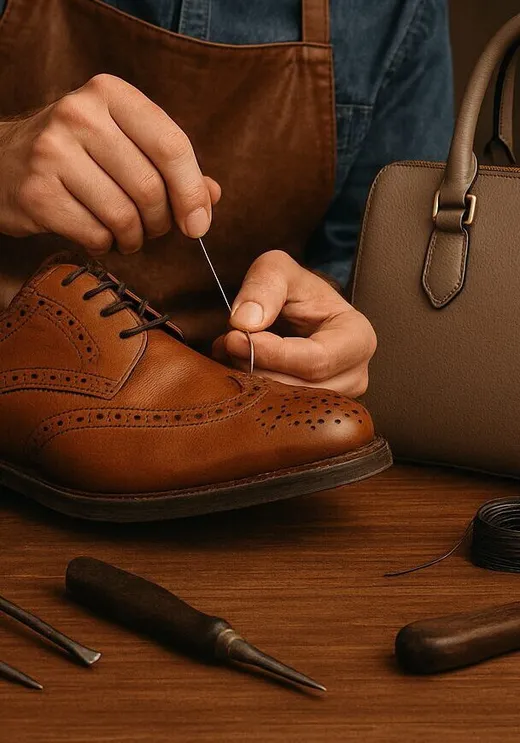 Restored and cleaned leather shoes and handbags